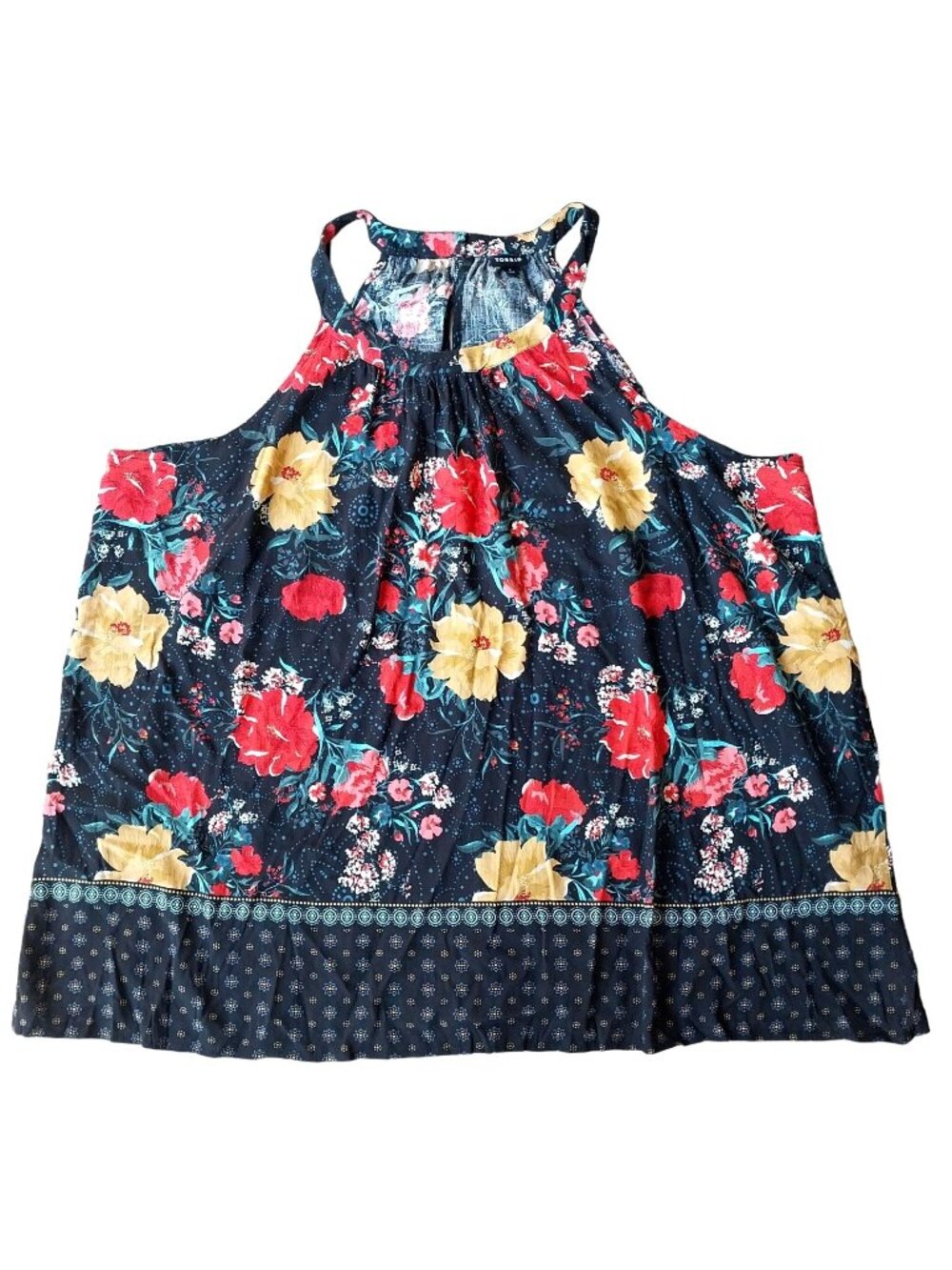 Torrid Floral Print Sleeveless Tank Top Navy Red Yellow Flowers Womens Size 4